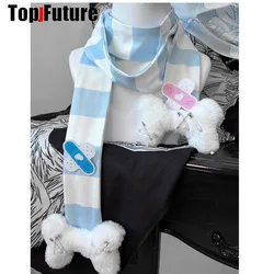 Harajuku Gothic Lolita Y2k Girl Punk Women Long Scarf streetwear angel Furry Bone Scarves