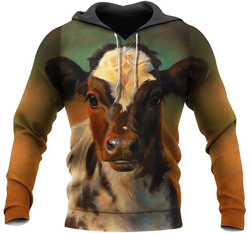 Animal Cow Pattern 3D Print Hoodie Men Fashion Long Sleeve Pullover Sweatshirts Street Hip Pop Oversized Hooded Autumn New Tops