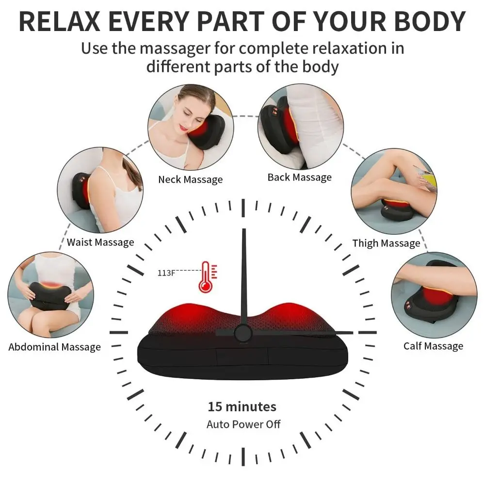 With Heat Back Massager Kneading Deep Tissue Shiatsu Massager Multifunctional Front And Back Electric Massage Pillow Relaxation