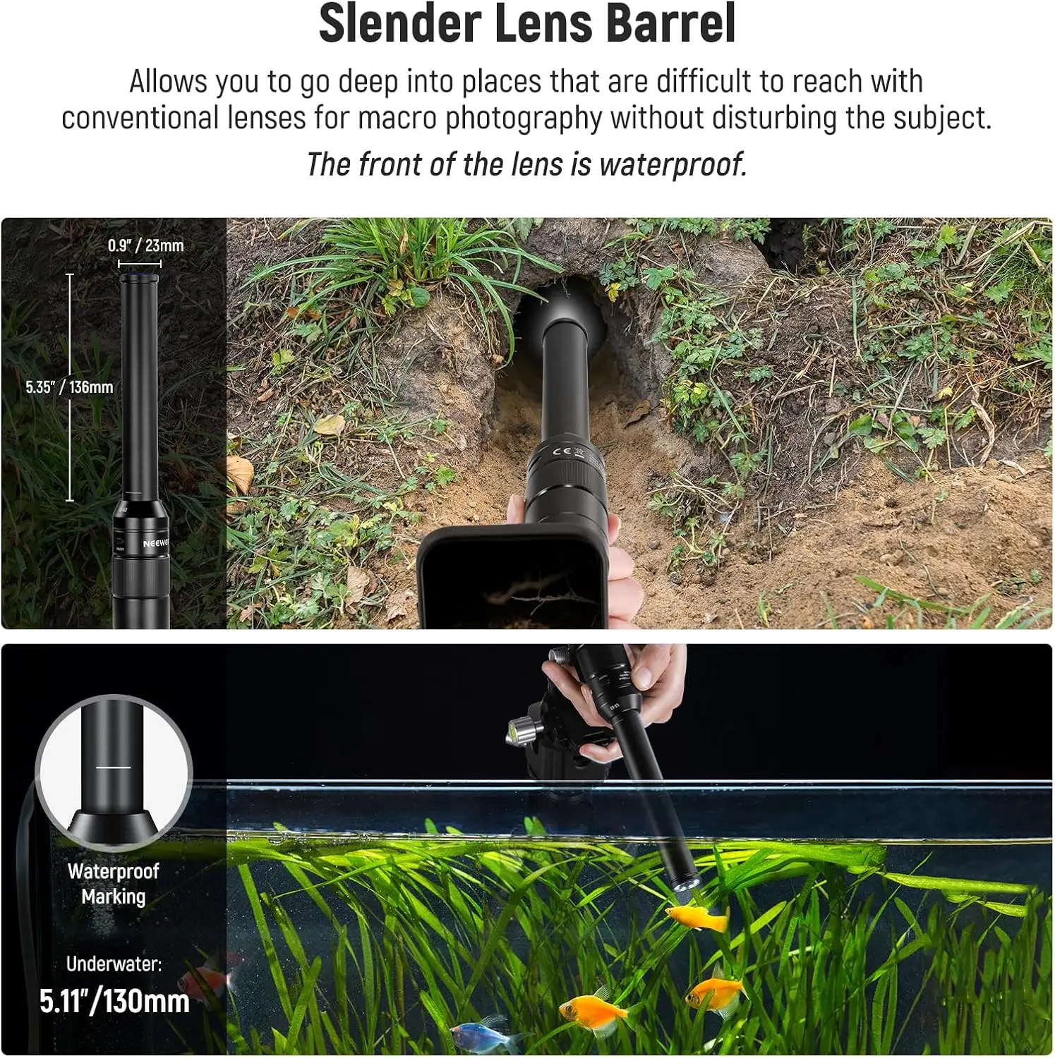 NEEWER 16mm 4X Macro Probe Lens with 109° FOV 17mm Thread Rechargeable LED Light for Mobile Macro Photography Video Recording