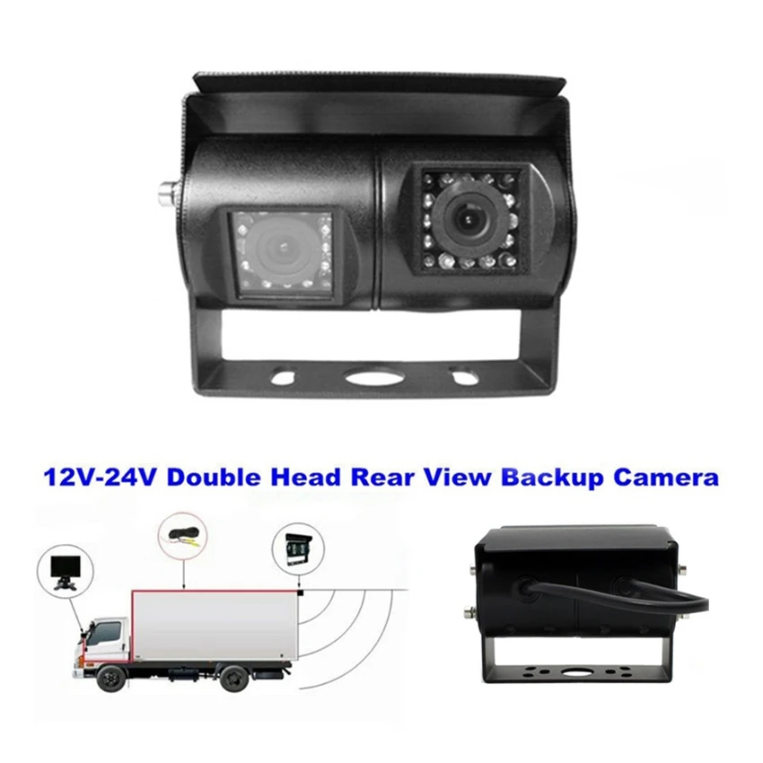 RCA Car Dual Lens Black Reversing Camera RV Backup Camera Twin Adjustable Angle Lens Rear View CCD Camera for Truck Caravan Bus