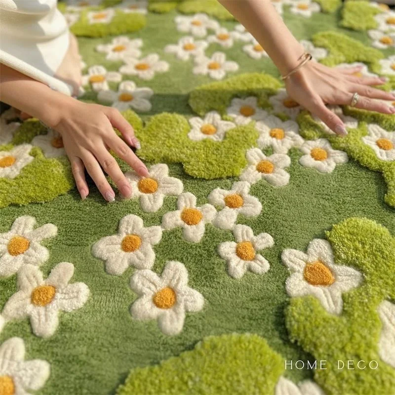 Garden Handmade Acrylic Tufted Round Carpet For Living Room Home Fresh Flowers Rugs For Bedroom Soft Sofa Coffee Table Floor Mat