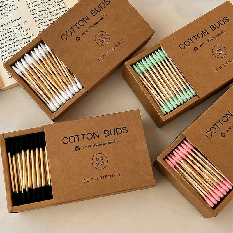Makeup Cotton Swabs Disposable Double-Headed Cotton Swab Wood Stick Cotton Buds Biodegradable Bamboo Swabs for Travel Kit Ear