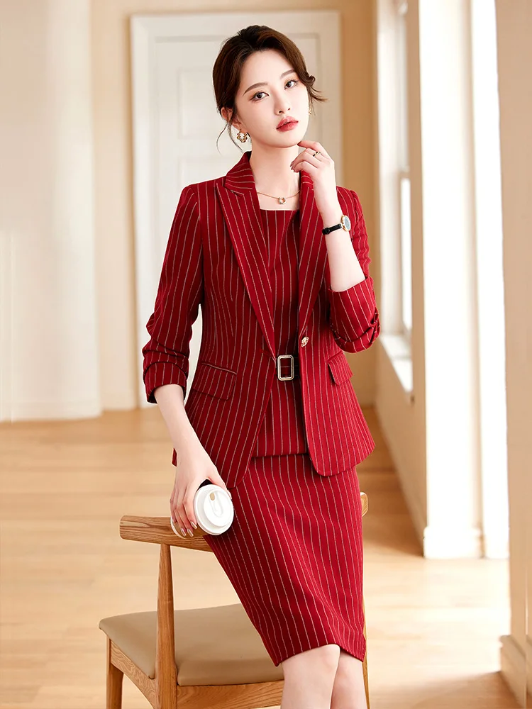 Autumn Dress Suits Women Fashion Two Piece Set Outfits Blazer Top Office Ladies Formal OL Work Professional Wear