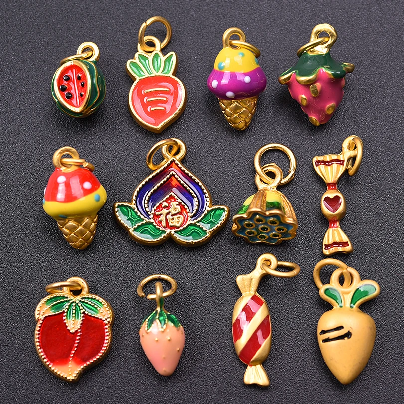 5PCS Colorful Pendants Are Made Of Alloy Materials Through The Oil Base Process DIY Jewelry Charm Have Fruits Sweets Desserts