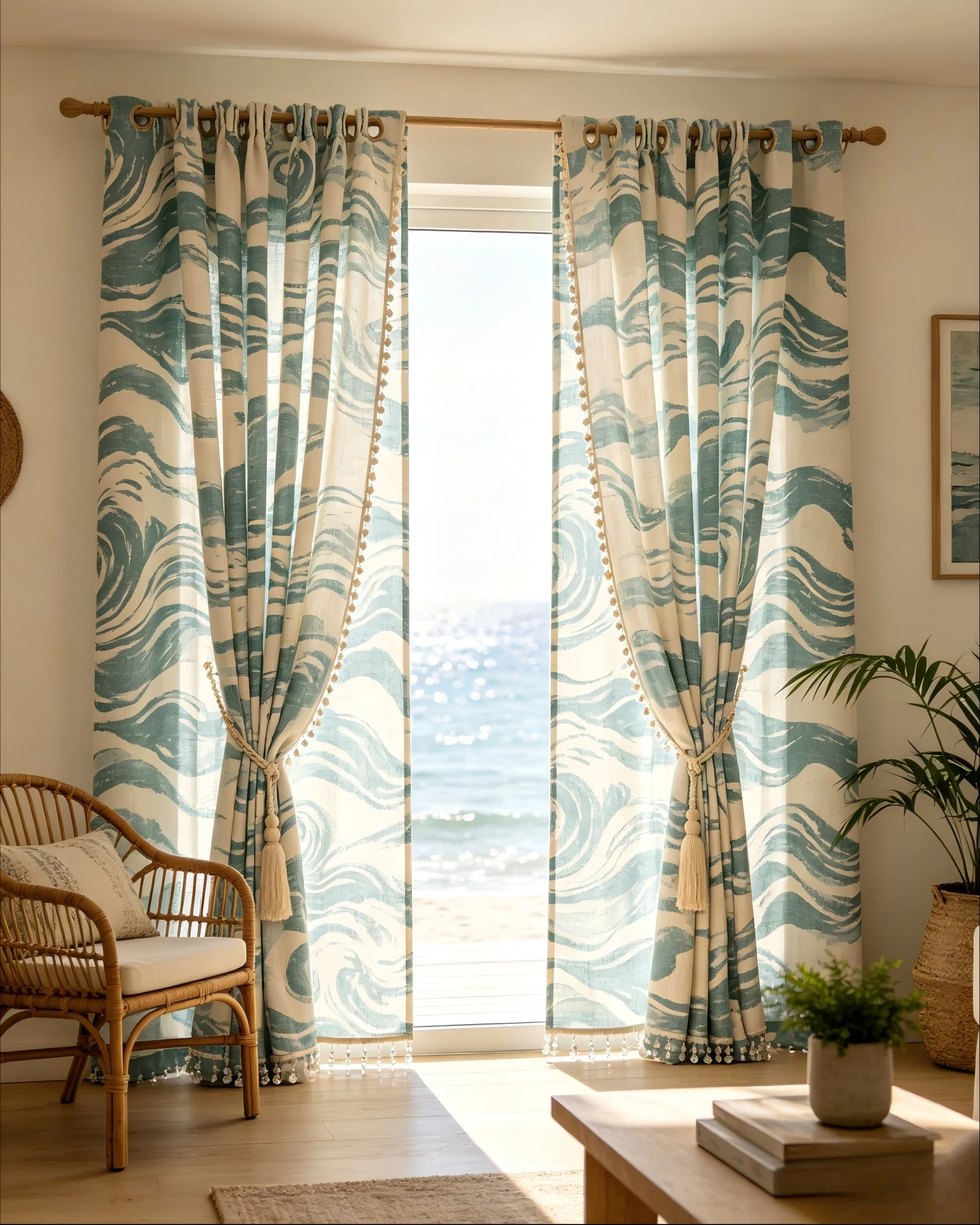 200354    Seaside living room linen curtains
