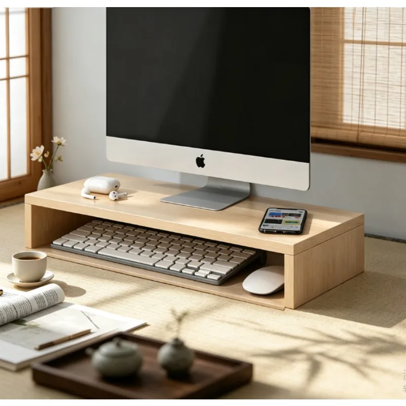 Monitor Riser Stand Desktop Computer Elevator Base, Sturdy Office Desk Organizer Shelf with Storage, Space-Saving PC Holder.