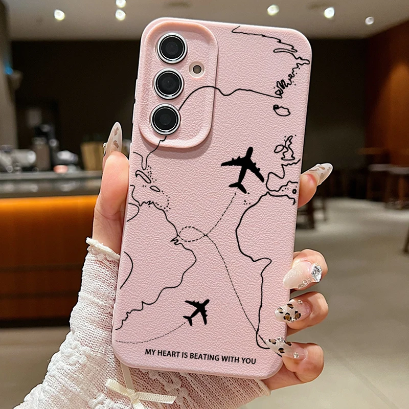 Airplane Route Case For Samsung Galaxy S24 S26 S23 S22 S25 Ultra Edge S21 FE A16 A26 A36 A56 A15 A35 A17 A37 A57 A54 A55 5G Capa