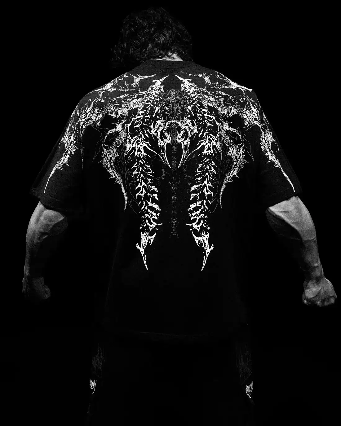 Men's Oversized Skull Demon Pattern T-shirt, Death Metal Skull Thorn Dark Punk Street Wear Loose Short Sleeved T-shirt