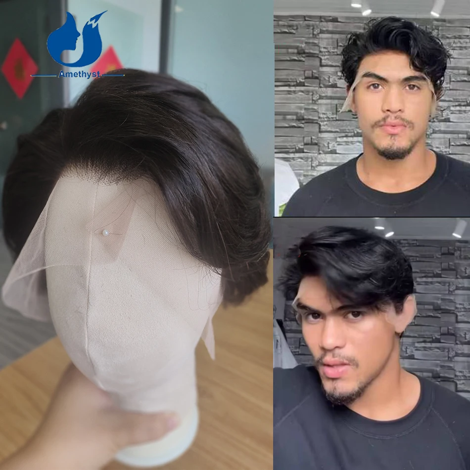 جمشت الطبقات الجانب جزء شعر مستعار 13X6 جزء عميق قصير قطع بوب شعر مستعار شعر الإنسان شعر ريمي قبل تصميم الدانتيل شعر مستعار أمامي للرجال