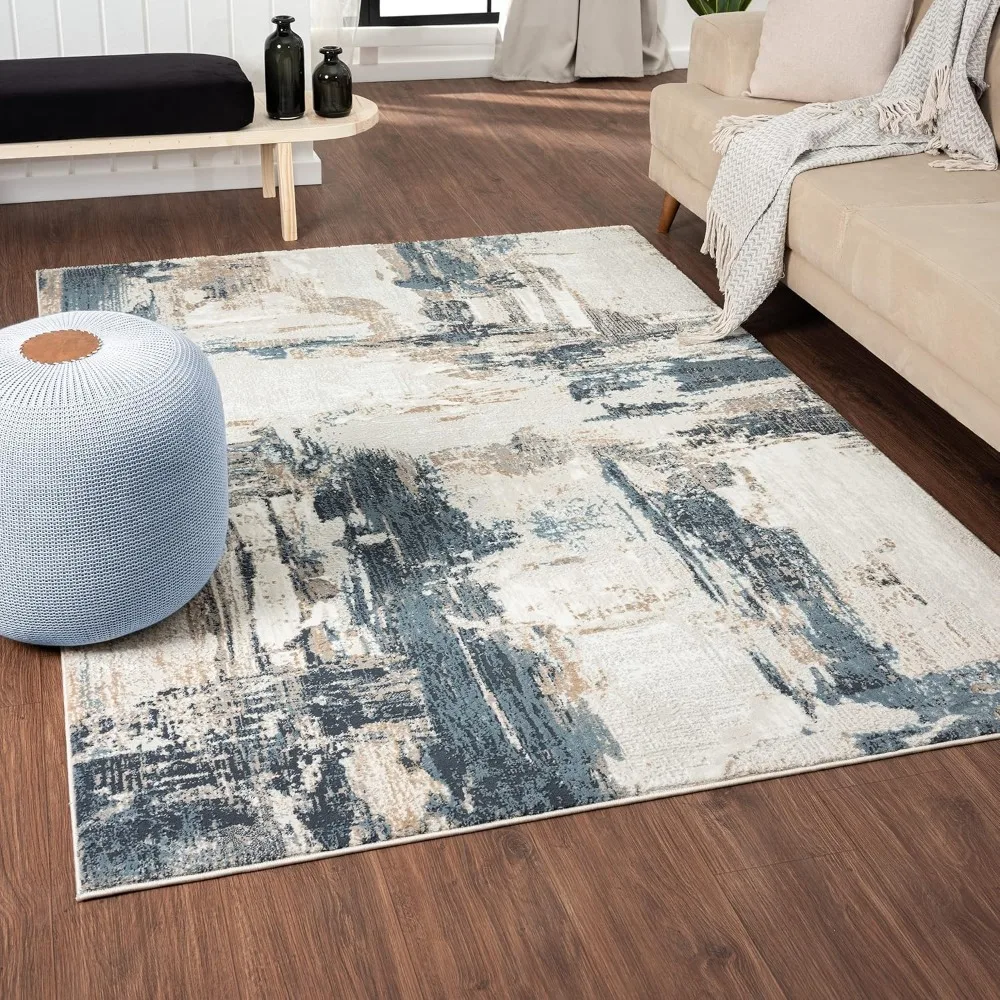 LUXE WEAVERS Distressed Abstract Blue 9x12 Area Rug, Non-Shedding Carpet