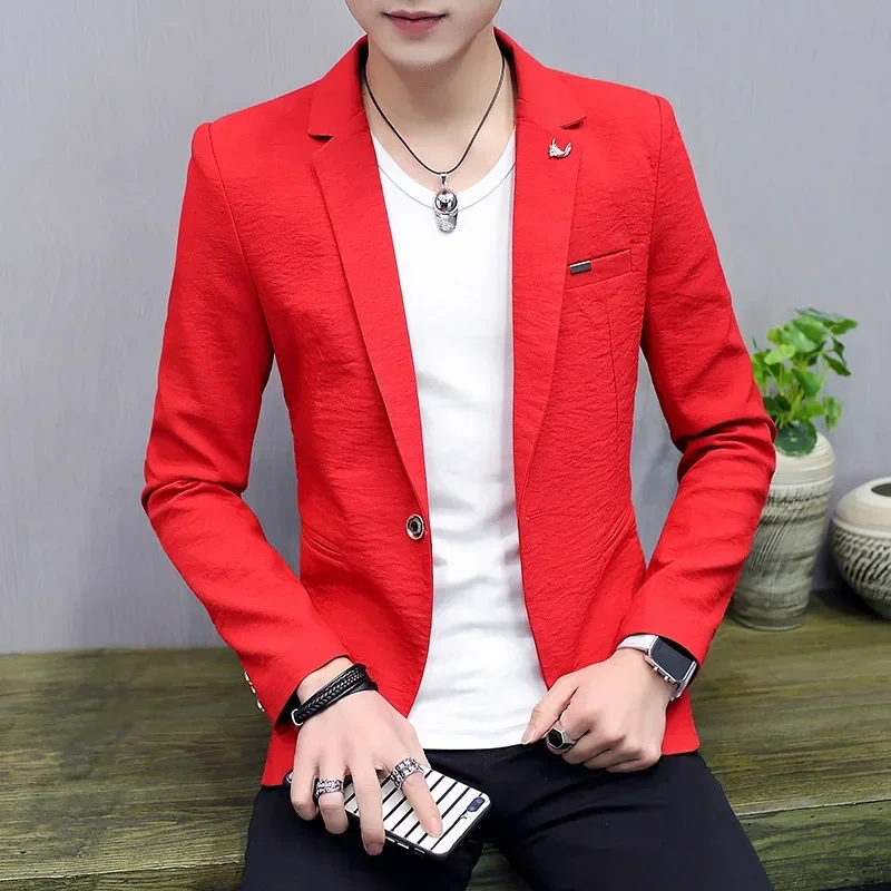 2023Men's Personalized Wrinkle Suit Youth Spring and Autumn Handsome Casual  blazer