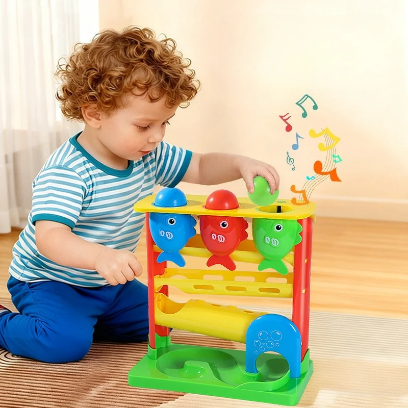 1Pc Light & Sound Track Hammer Toy, colorful sliding ball playset, interactive educational toy, great gift for kids