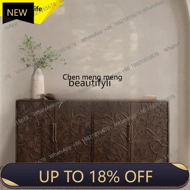 

P178 French Retro Solid Wood Carved Living Room Storage Cabinet, Southeast Asian Style Dining Cabinet, High-End Furniture