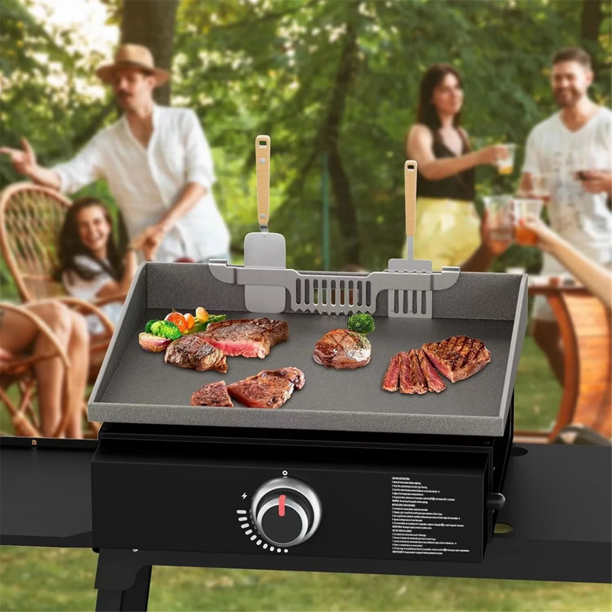 1 porta spatola per piastra, porta attrezzi per barbecue con griglia in acciaio inossidabile, senza magnetico