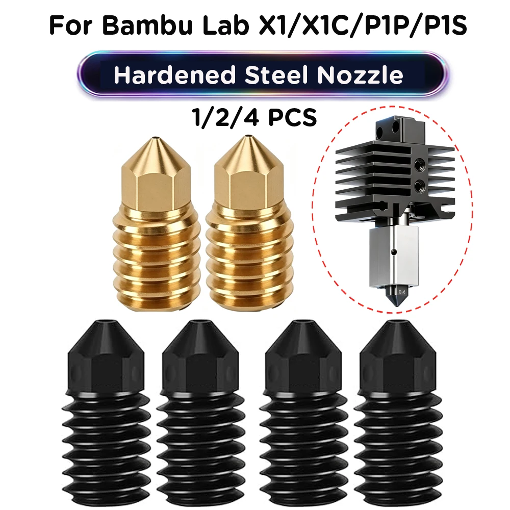 Hardened Steel Nozzle 0.2/0.4/0.6/0.8mm High‑Temp Hotend Tip for Bambu Lab P1P P1S X1C X1 Carbon 3D Printer Replacement Parts