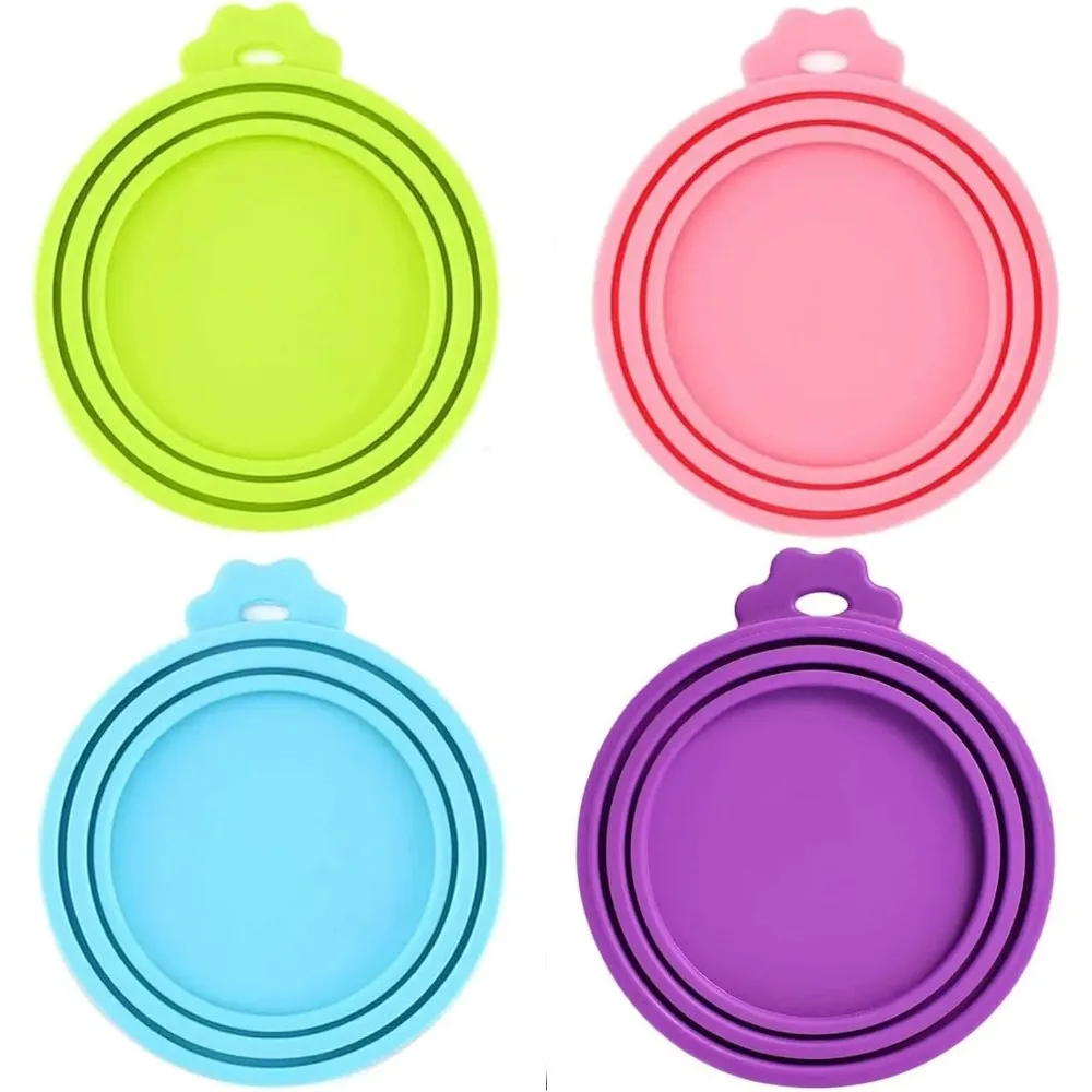 4 Pack Pet Food Can Cover Silicone Can Lids for Dog and Cat Food(Universal Size, One Fit 3 Standard Size Food Cans)Pet Supplies