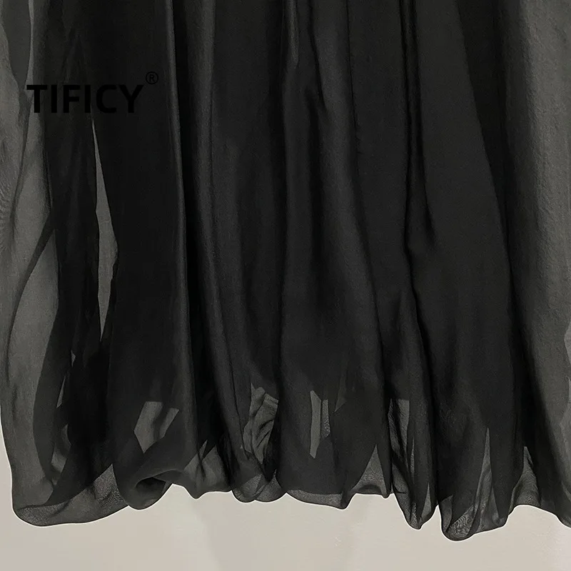 TIFICY High Street Tshirt donna nuova seta estate confortevole e alla moda a doppio strato a forma di lanterna Retro Dark t-shirt Top