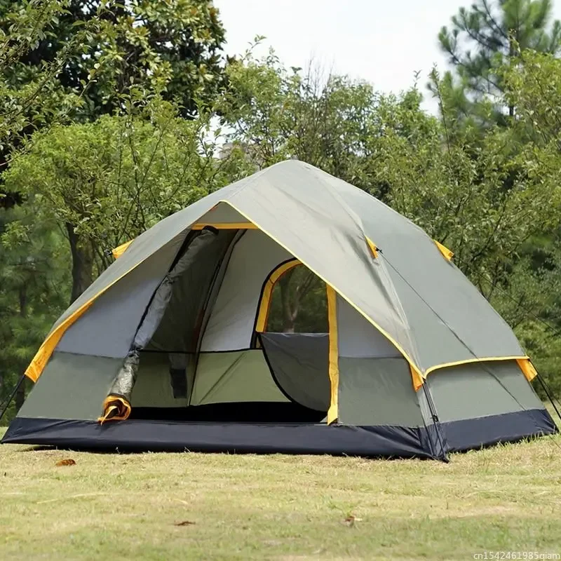 Full-automatic tent Outdoor 3-4 people, two rooms, one hall, double layer rainproof, 2 people, single person camping tent