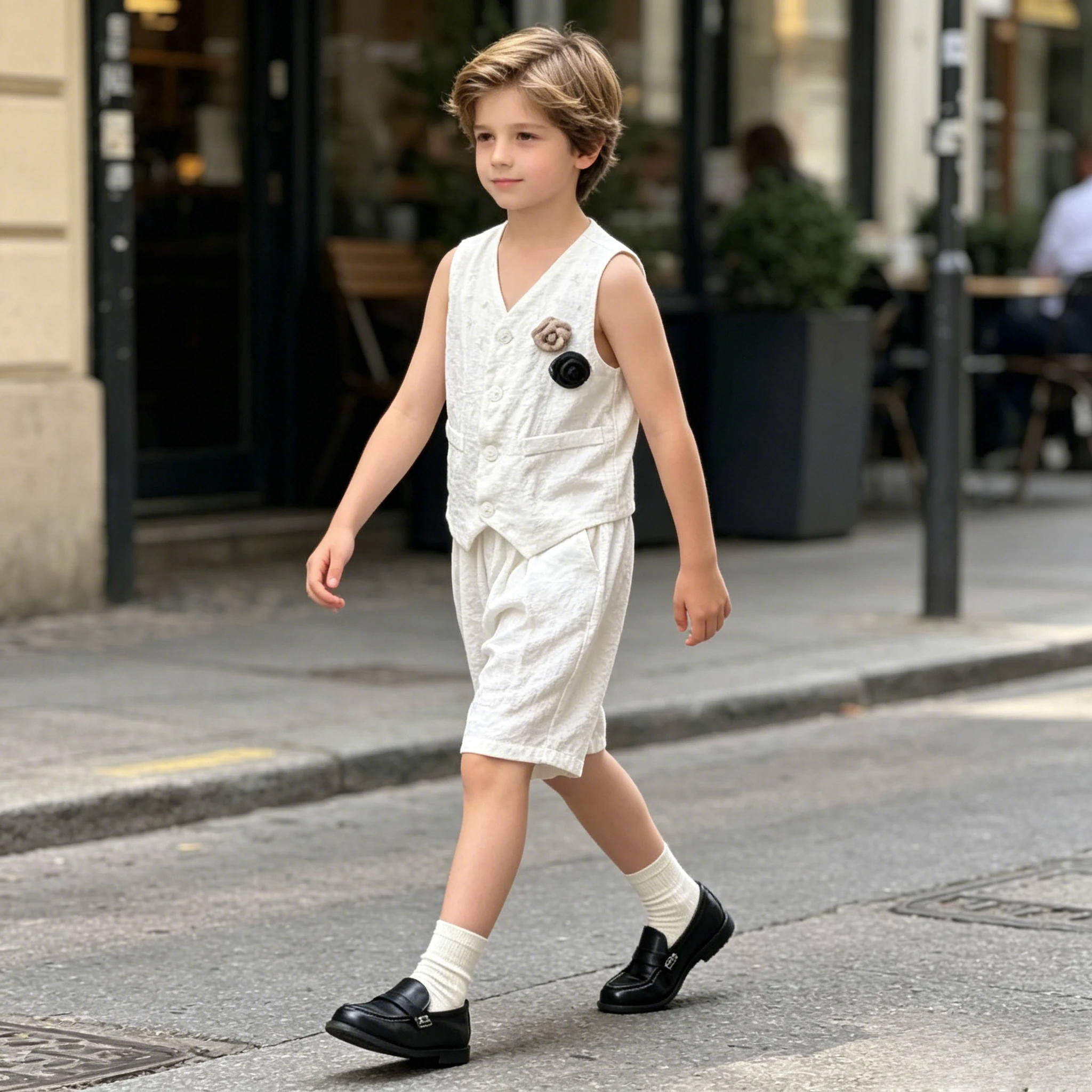 Boys 2 Piece Linen Vest And Shorts Set Gentleman Style Sleeveless Waistcoat With Flower Brooch For Kids Wedding Party Outfit