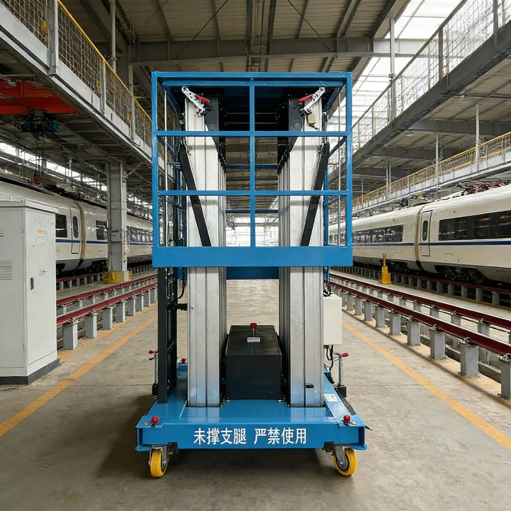 Dual Semi Electric Aluminum Alloy Lift Platform Double Mast Stability For Two Person High Altitude Installation Tasks Work