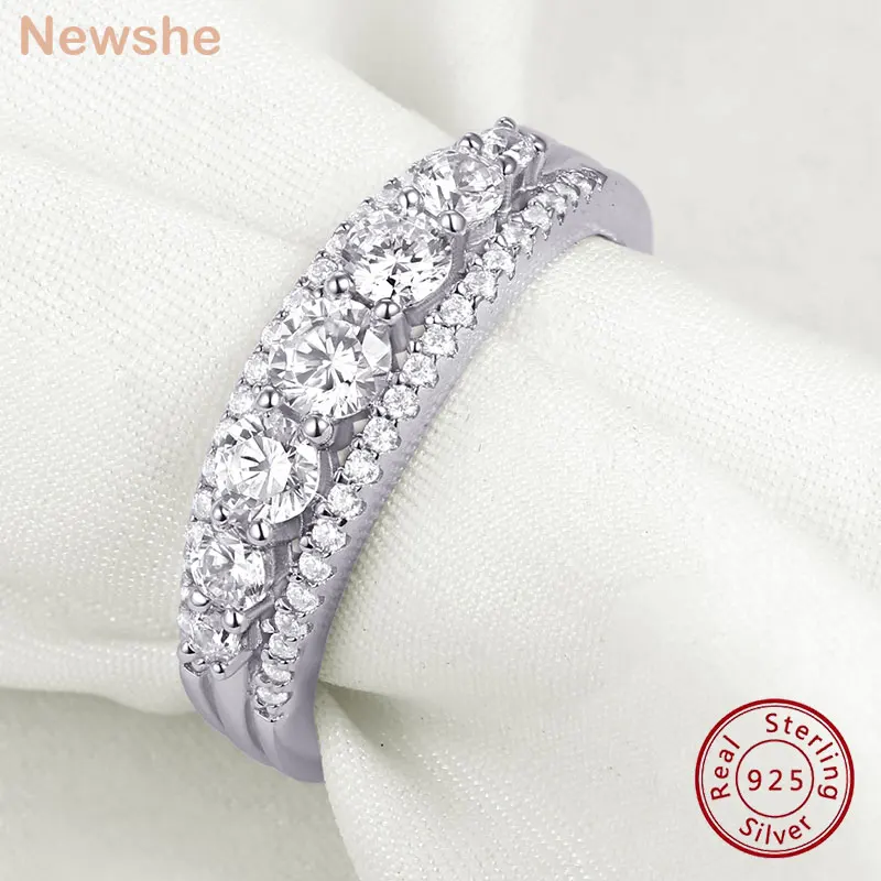 

Newshe 925 Sterling Silver Eternity Ring Wedding Band for Women 1.1ct Round White AAAAA Cubic Zircon Dropshipping