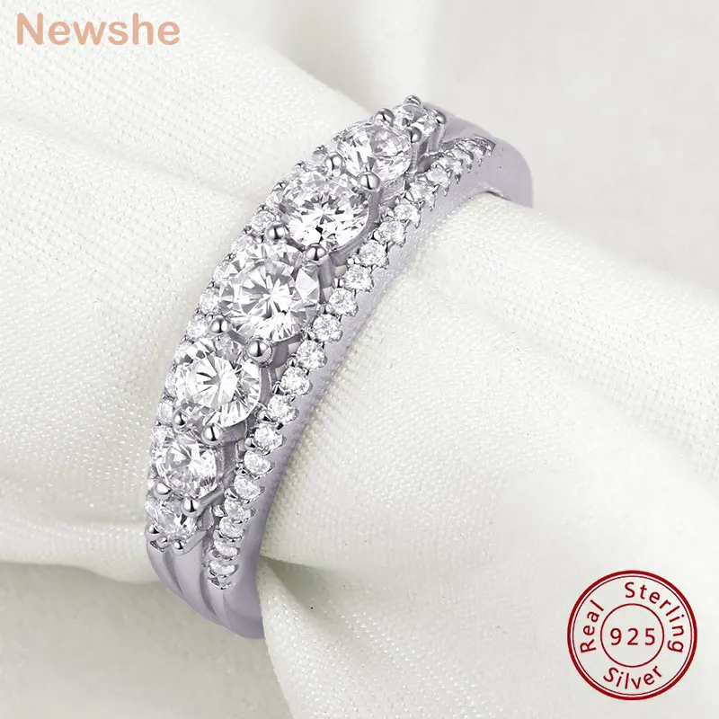 Newshe 925 Sterling Silver Eternity Ring Wedding Band for Women 1.1ct Round White AAAAA Cubic Zircon Dropshipping