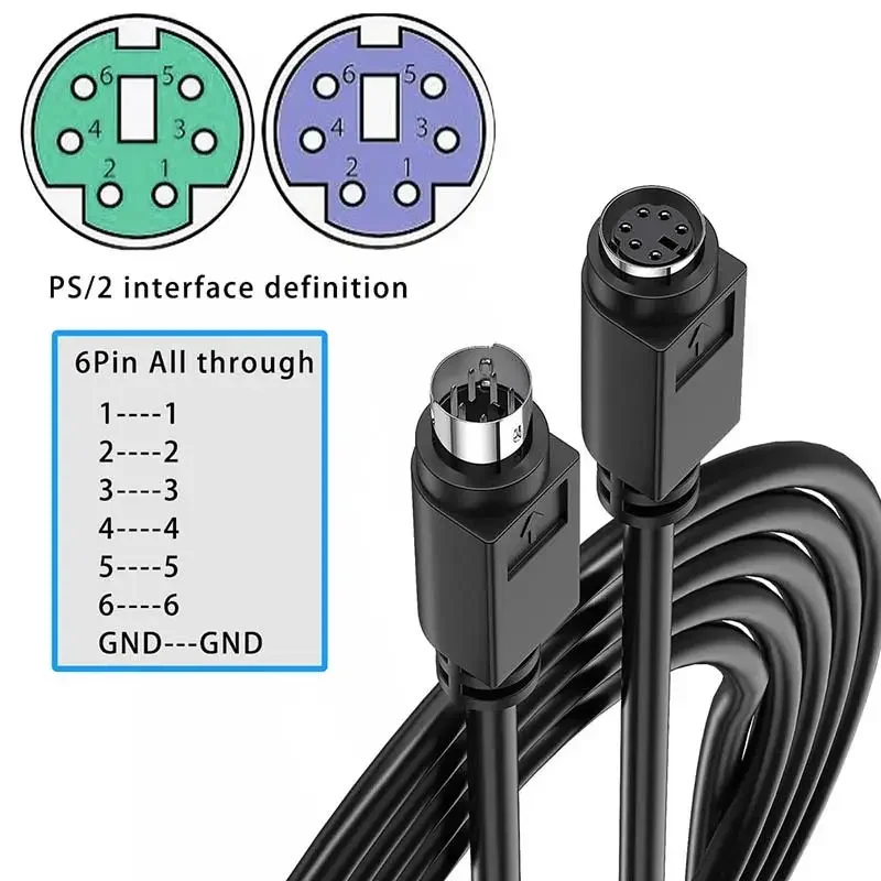 PS/2 Pure Copper Extension Cord Mouse Keyboard Extension Cable Head Round PS2 Male to Male to Female 6 Pin MD6 Pin Extender