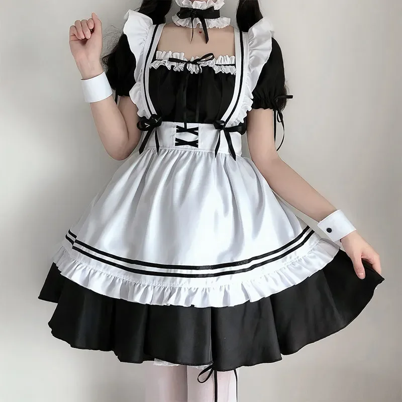 2024 Black Cute Lolita Maid Costumes Girls Women Lovely Maid Cosplay Costume Animation Show Japanese Outfit Dress Clothes MS1857