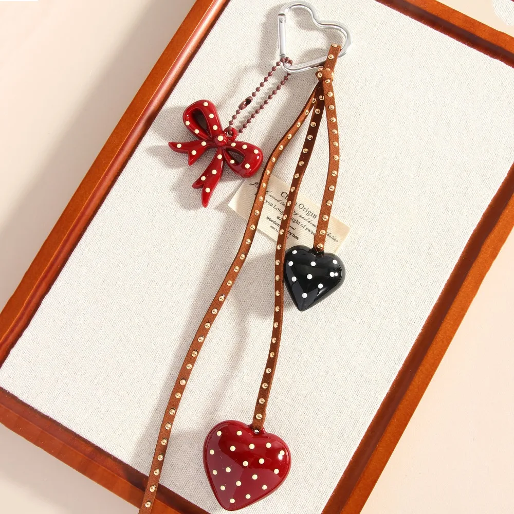 

Woven Rope Handmade Bow Keychain Hanging Anti-Lost Heart Phone Charm Girl Heart Trinket Braid Rope Key Chain Jewelry Accessories