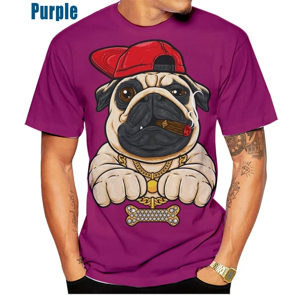 Men\'s Cool Pug Dog Pattern 3D Printed T-Shirt Short-sleeved Fashionable Casual Fun T Shirts Tops Animal Dog T-Shirt