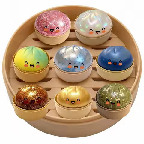 Realistic Giant Dumpling Squeeze Toy with Bamboo Steamer Soft TPR Dough Ball Decompression Fidget Toy Funny Creative Gift