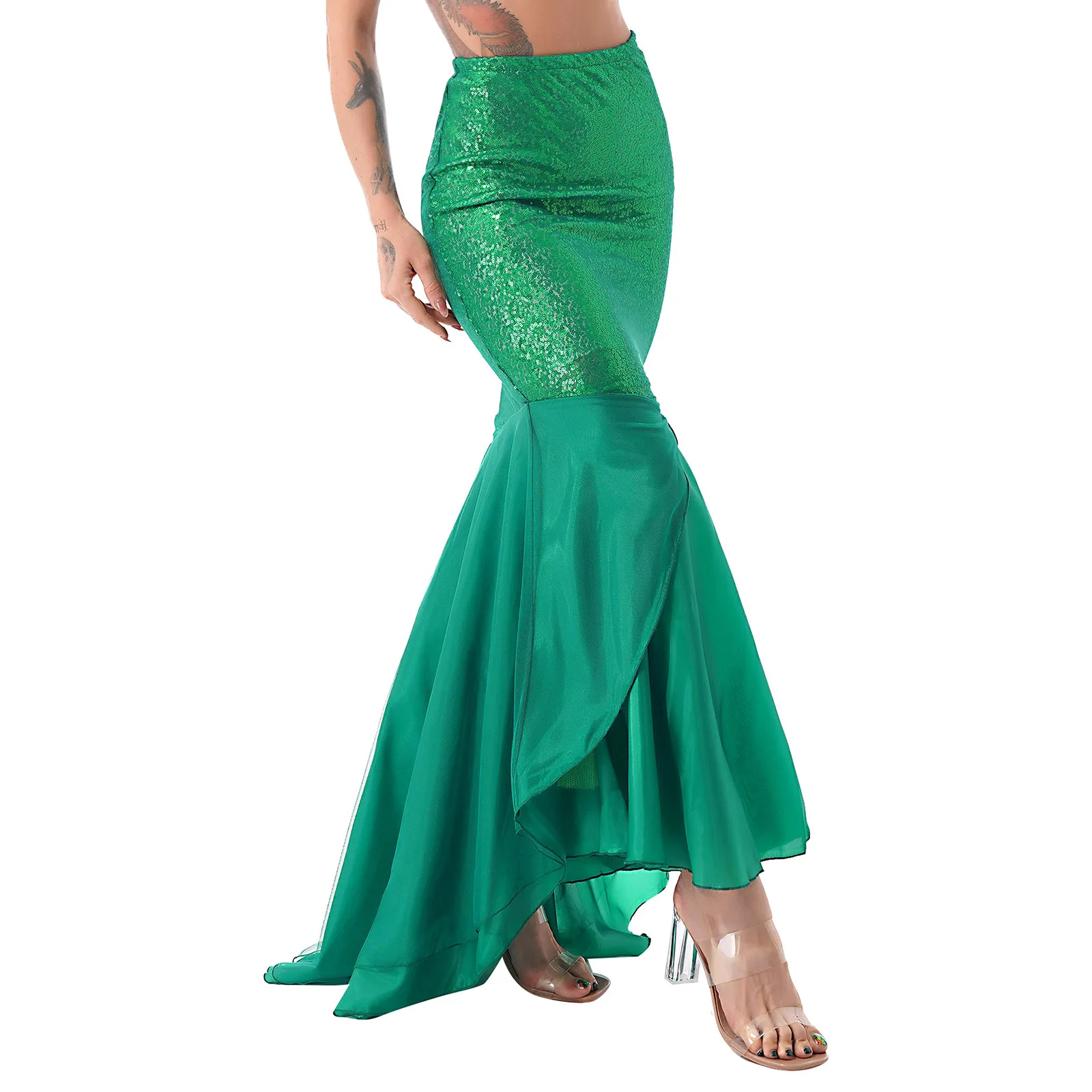 Sequined Women Female Mermaid Costumes Skirt Halloween Cosplay Mermaid Costumes Maxi Skirt Anime Little Girl Mermaid Green Dress