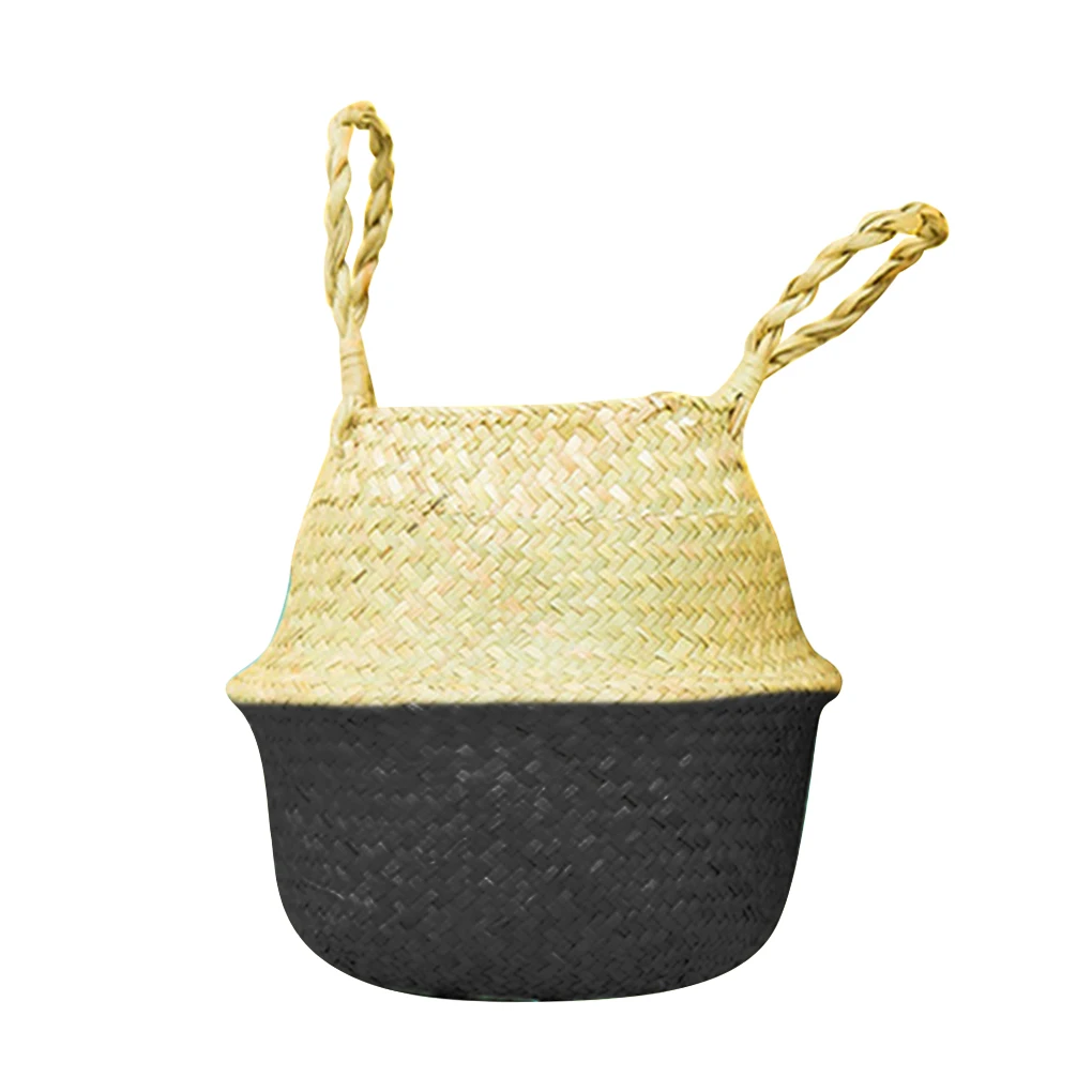 Seaweed Woven Shopping Basket Plant Flowerpot Foldable Handmade Dirty Laundry Toy Storage Organizer