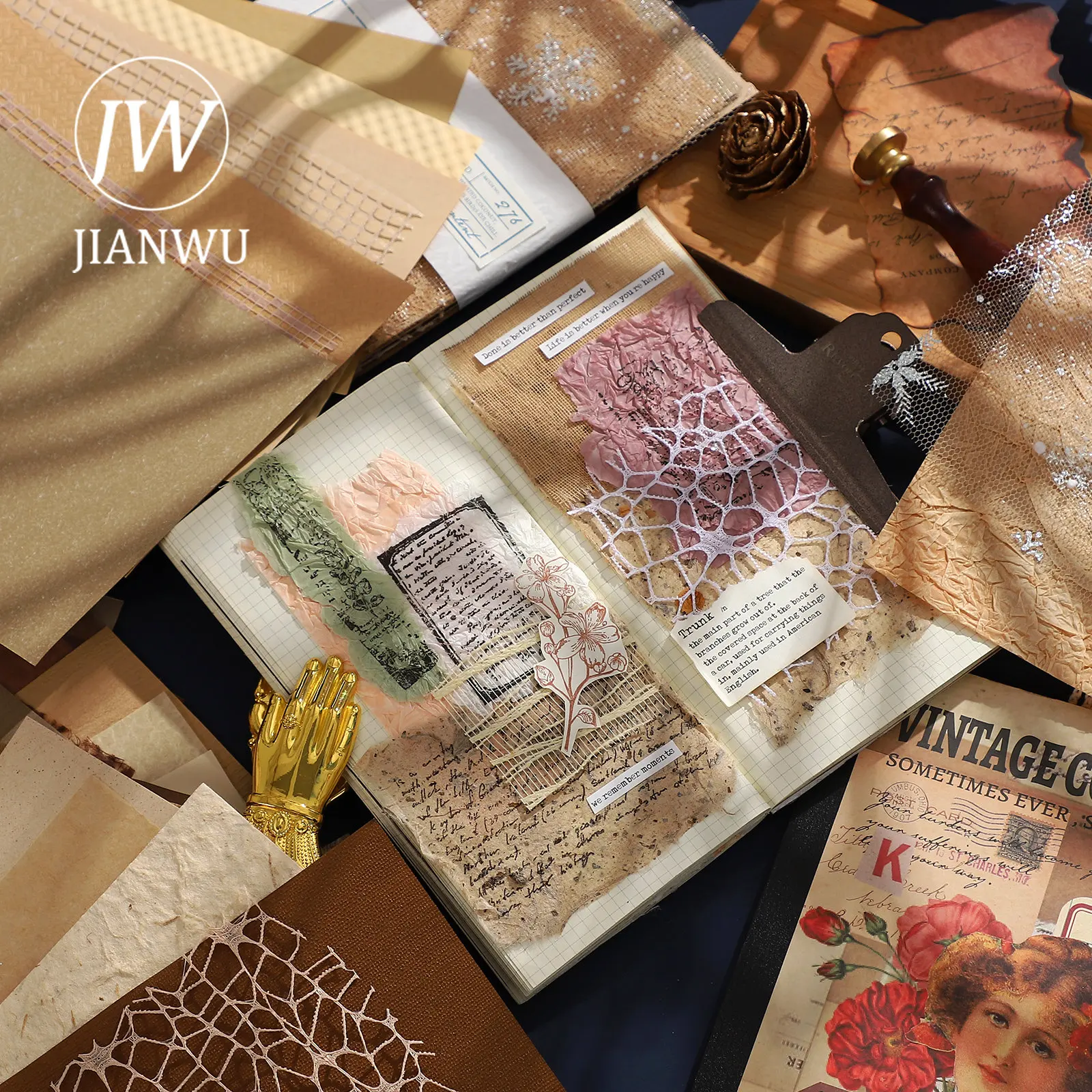JIANWU 30 Sheets Creative Hollow Journal A5 Special Material Paper Decoration Memo Pad DIY Scrapbooking Background Notes Paper image 4