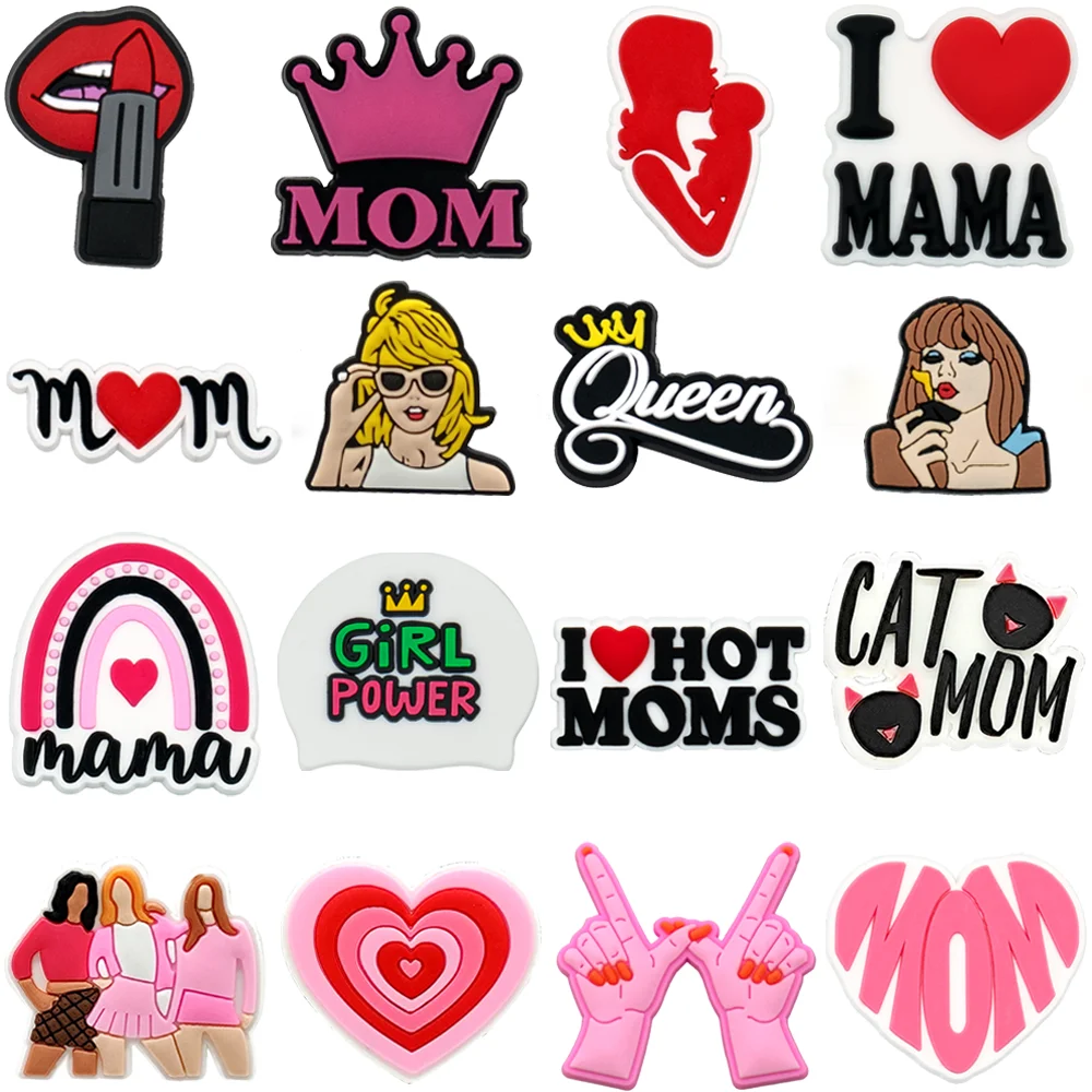 1/16 PCS Mom Shoe Accessories for Women, Crown Heart Charms for Shoes Sandal Wooden clogs Decorations