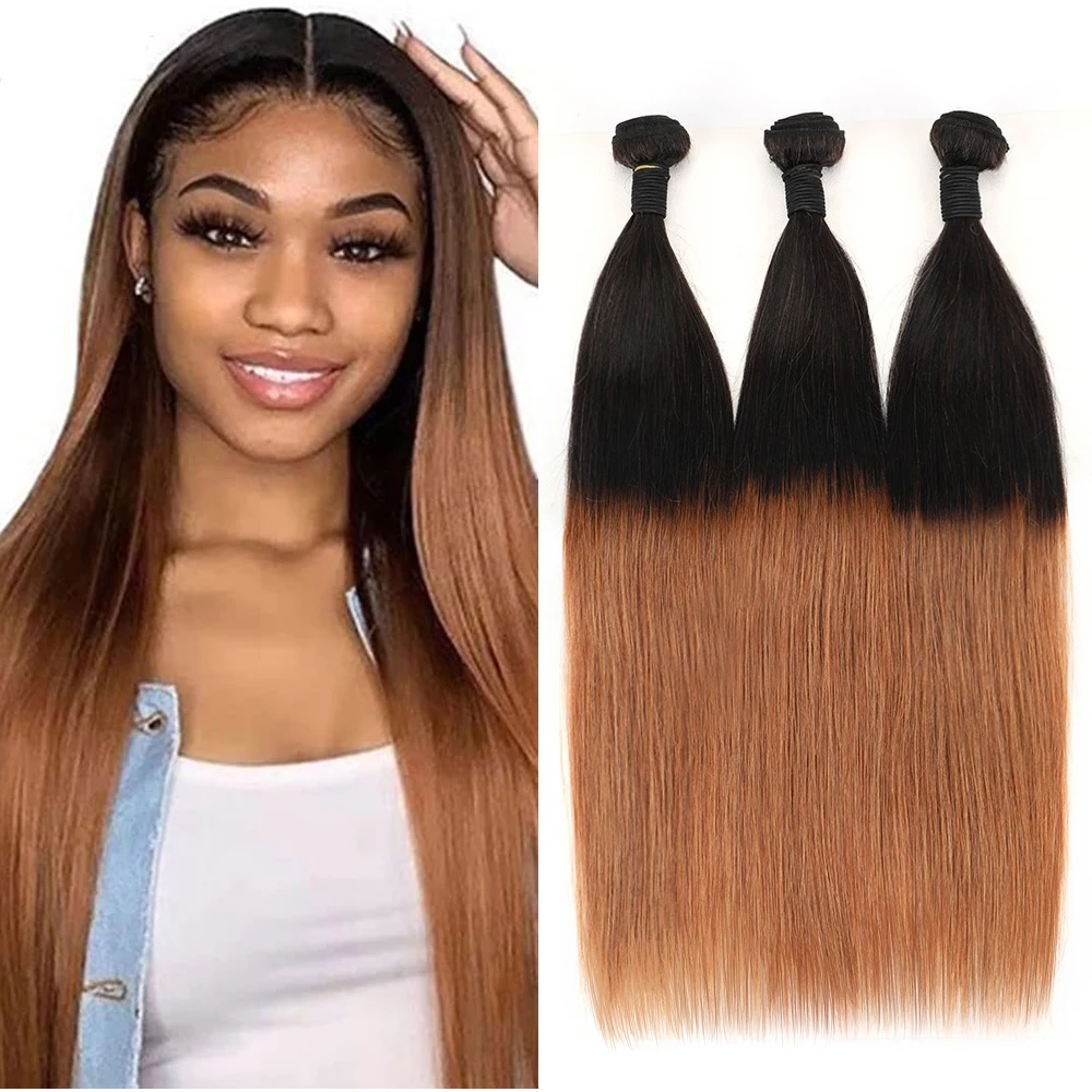 Brazilian Remy Black Mixed Brown Straight Hair Bundles 3pcs/set Weaves Straight Bundles Human Hair Extension 18 Inches