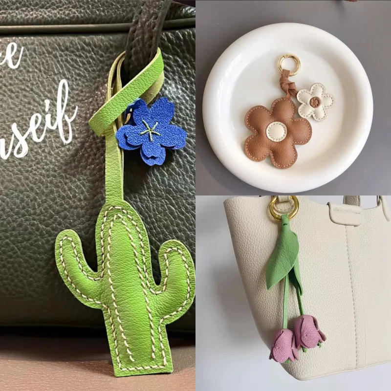 

Flower Story Series Hand-sewn Tulip Hanging Keychain And Bag Companion Cactus Charm Pendant Rope Accessories Creative Decor New