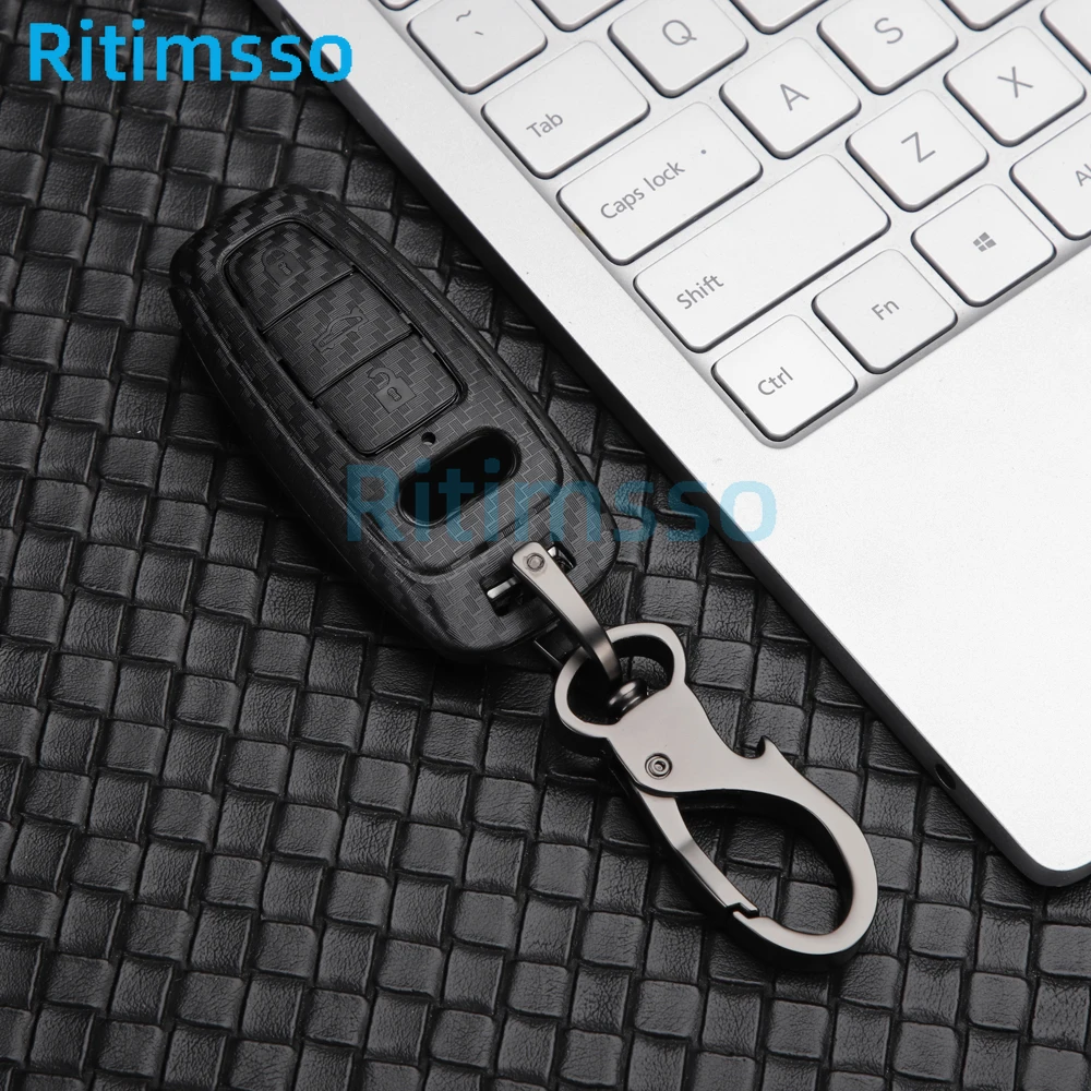 ABS Carbon Fiber Car Key Case Cover For Audi A3 A4 B9 A6 C8 A7 S7 4K A8 D5 S8 Q7 Q8 SQ8 E-tron 2018 2019 2020 2021 Accessories