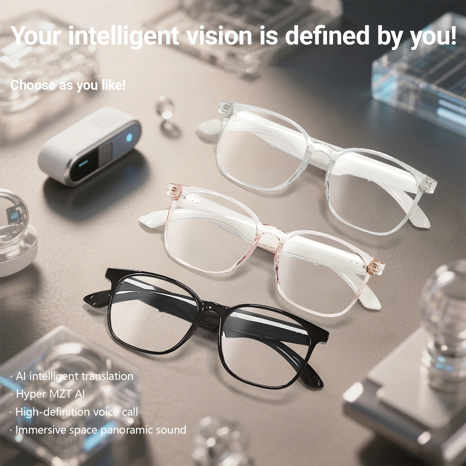 Smart AI Translation Wireless Glasses, Casual Touch Operation, Built-in Speaker, Stylish for Outdoor Cycling and Work image 3