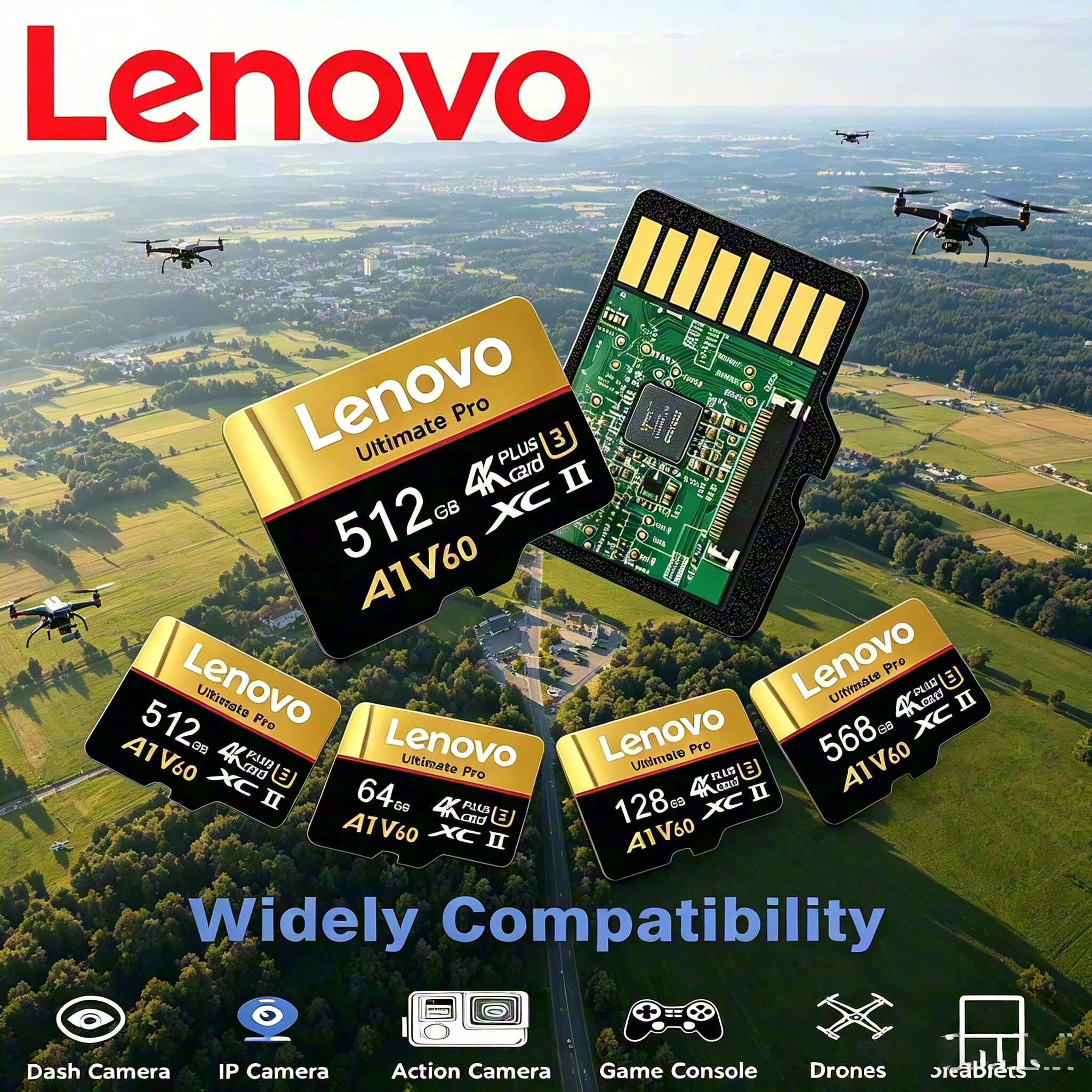 Original Lenovo 128GB 256GB 512GB Memory Card 100MB/s High Speed Micro TF SD Card with Reader Adapter for Phone Camera Drone PC