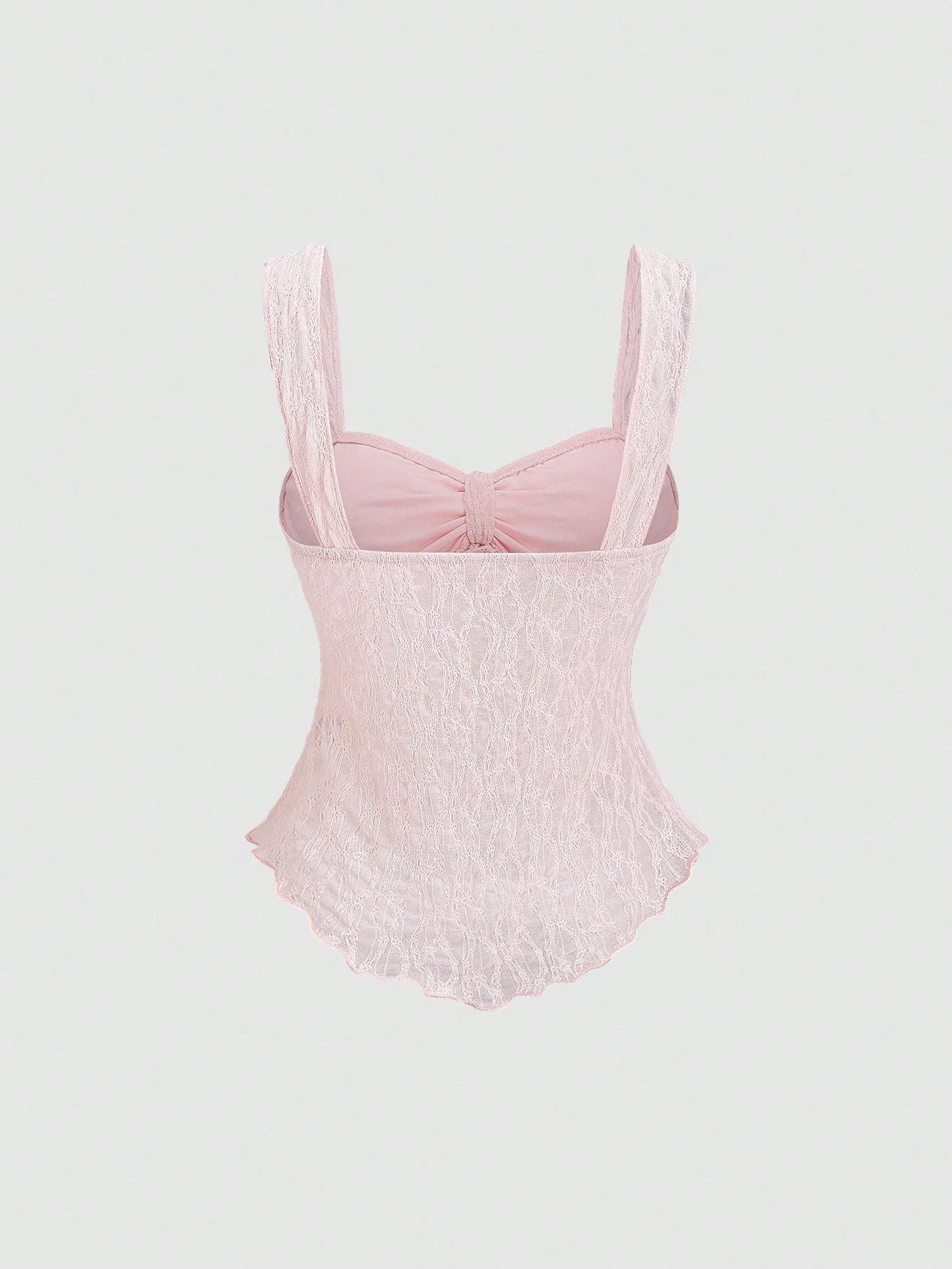 Französische einfarbige Spitzen-Jacquard-Camisole-Weste mit Schleifenverzierung, tailliertes kurzes Oberteil, sanfte und reine Stilweste. – Detail 3