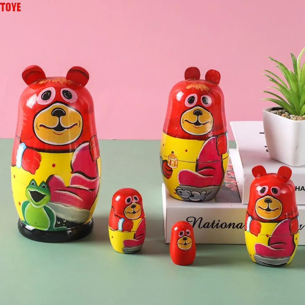 5 Layer Russian Nesting Dolls Figurines Collection Wooden Matryoshka Toys Hand Paint Toys Craft Handmade Stacking Dolls