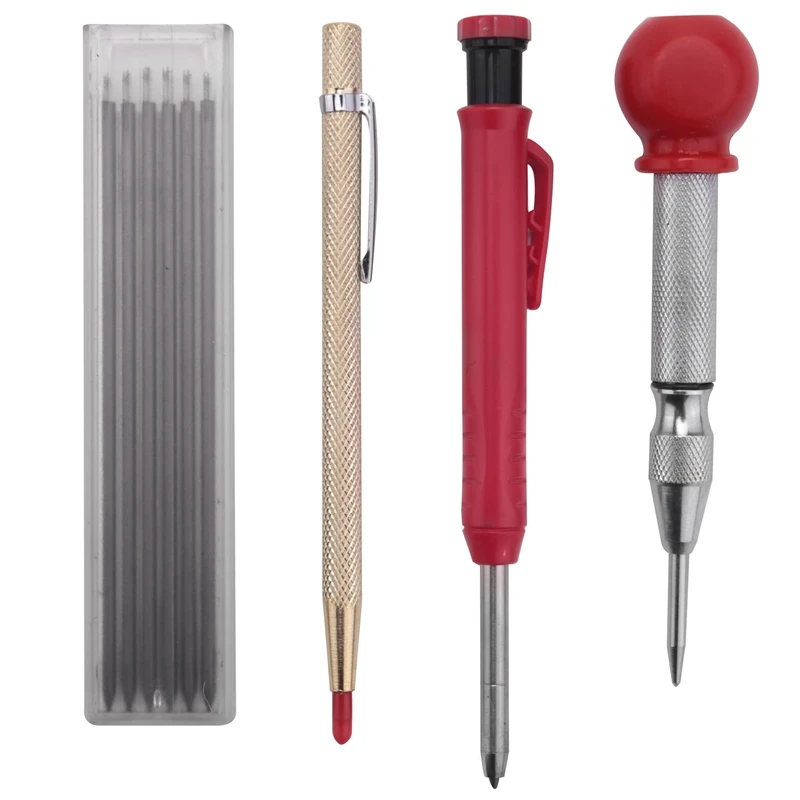 

Solid Carpenter Marker Pencil Set Refillable Mechanical Woodworking Pencil For Wood Glass Tile Stone Marking Tool Set