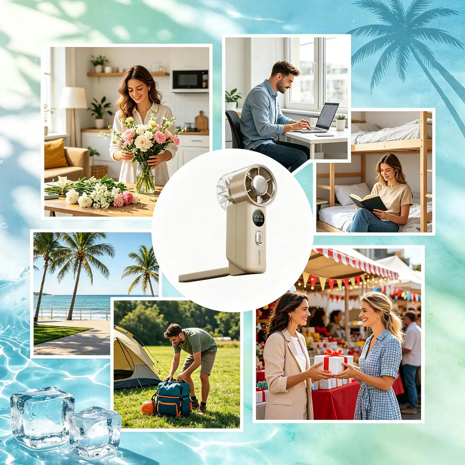 Portable Handheld Fan 5 Speeds Rechargeable Air Blowing Device With Digital Display Personal Fan For Travel Vacation Camping