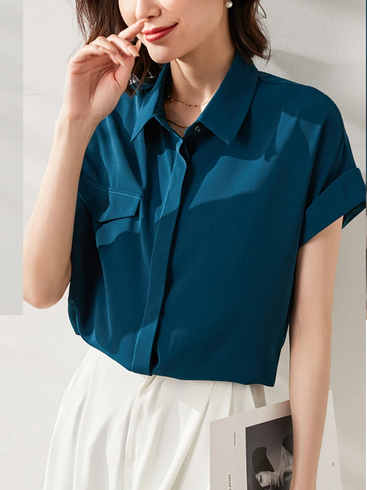 AOSSVIAO-Blusa con volantes para mujer, camisa de manga corta con cuello vuelto, moda de verano, 2023