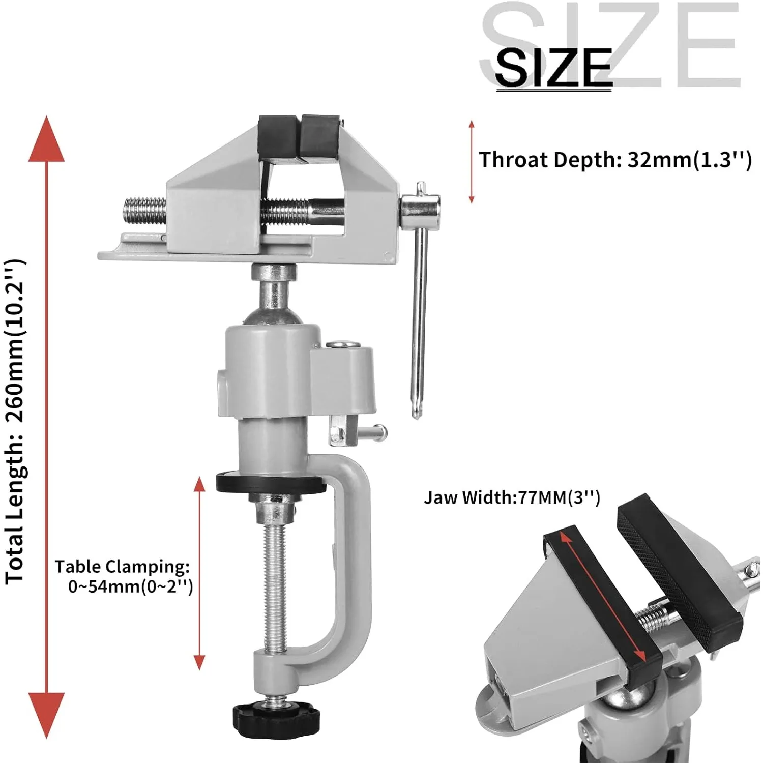 Universal Bench Vise Swivel 3'' Table Vise Tilts Bench Clamp Vise Rotate 360°Work For Electric Drill, Grinder,Rotary Tool,