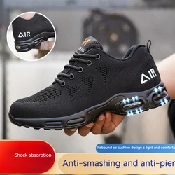 Safety Shoes Men Work Boots Steel Toe Puncture-Proof Air Cushion Protective Sneakers Lightweight Work Shoes Black Size 40-48