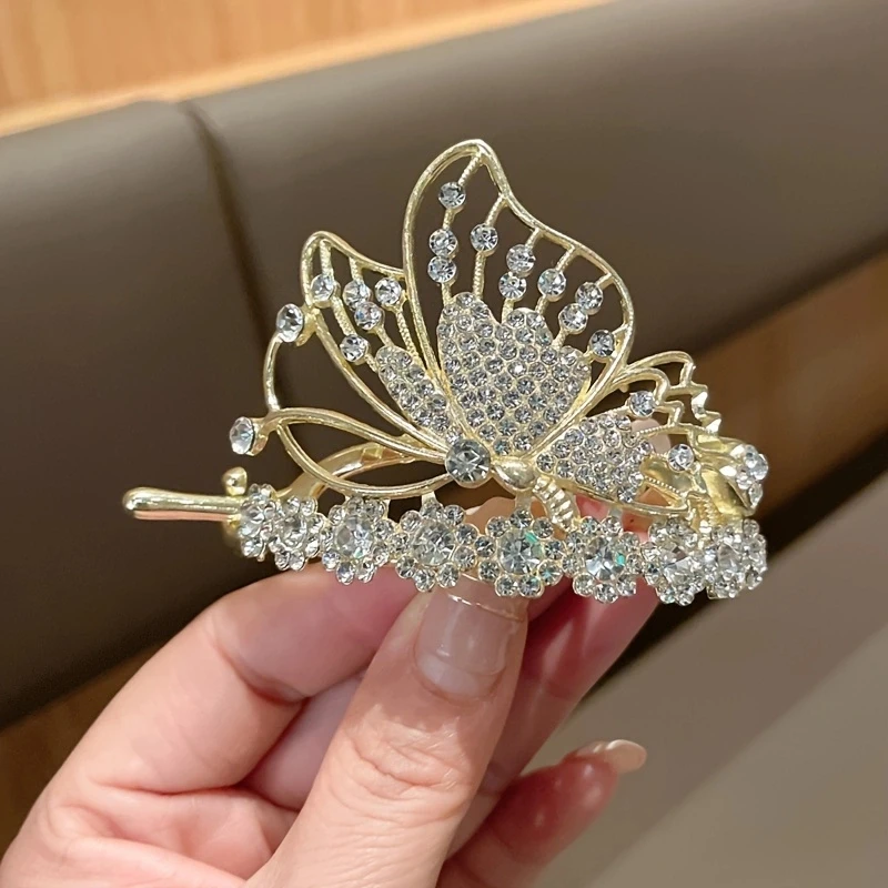 1PC zinc alloy rhinestone butterfly twist clip, high-end light luxury word clip, elegant and exquisite headwear, hair accessorie