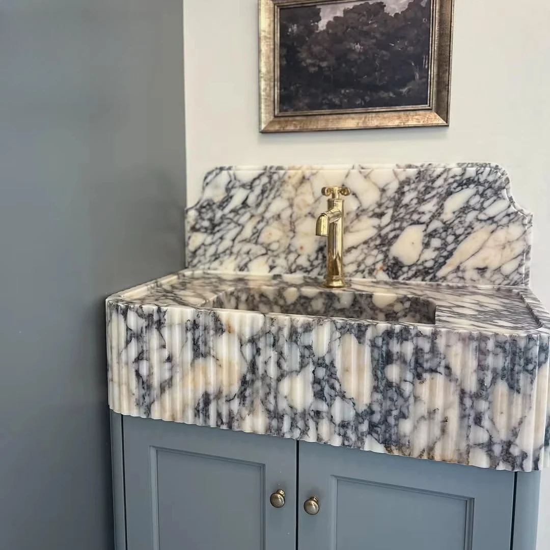 Italian Style Natural Marble Bathroom Sink Base Solid Marble Vanity Sink Countertop Cabinet Base for Home Bathroom Decoration
